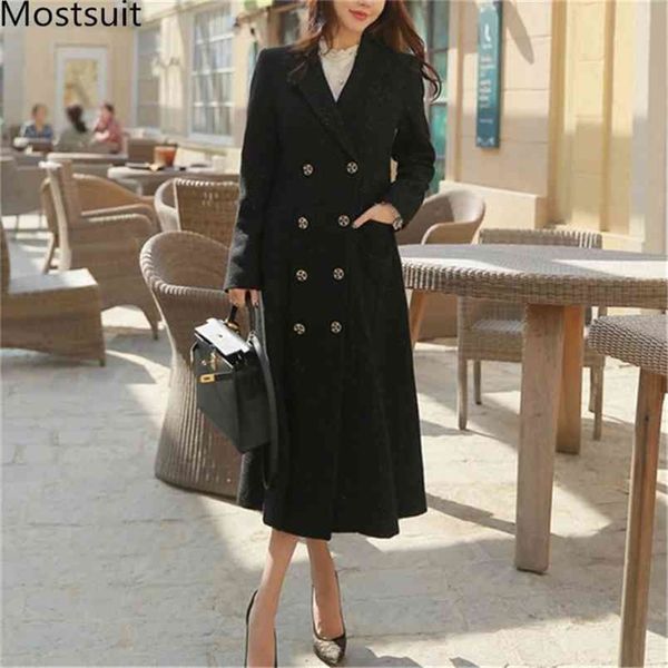 Cappotto lungo da donna in lana doppiopetto Manica invernale Coreano Slim Abiti eleganti da donna Cappotto in misto lana moda 210513