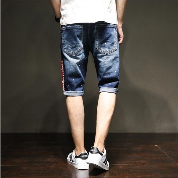 

men's jeans summer short fashion casual slim fit embroidery ripped denim shorts male brand clothes #68131 oy9o, Blue