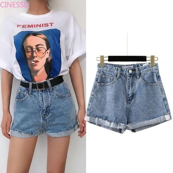 

streetwear high waist jeans women blue denim shorts with belt summer casual female wide leg plus size jean clothing women's