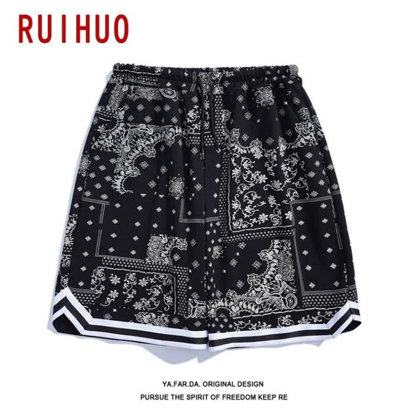 

men's shorts ruihuo printed mens summer cotton casual long men clothing m-3xl 2021 arrivals, White;black
