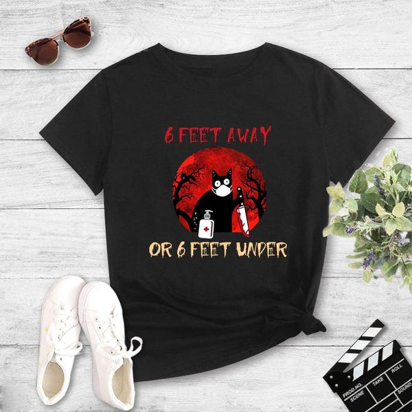 

women's t-shirt casual loose short sleeve summer fashion harajuku halloween funny mask murder cat print female 2021, White
