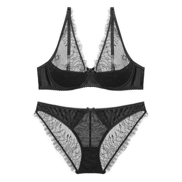 

bras sets transparent ultra-thin bra ladies lingerie set erotic, Red;black