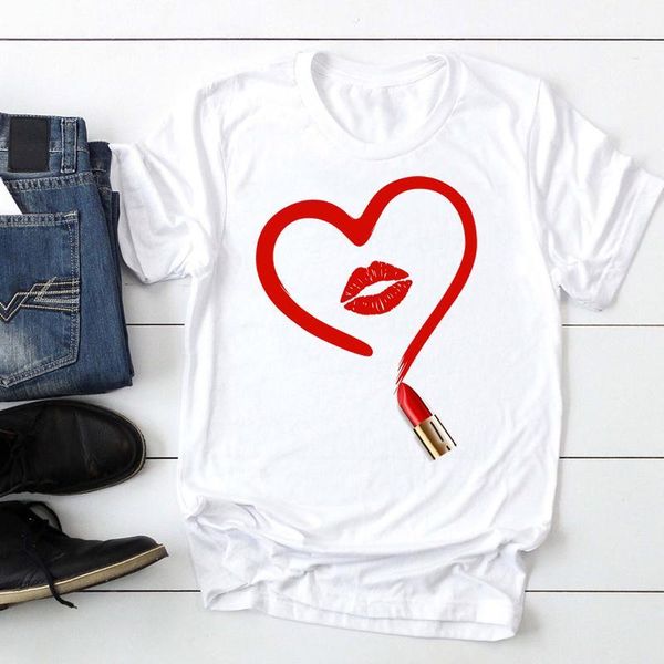 

women's t-shirt women short sleeve love lip cute 90s fashion cartoon summer lady print tee graphic t female tshirts clothes, White