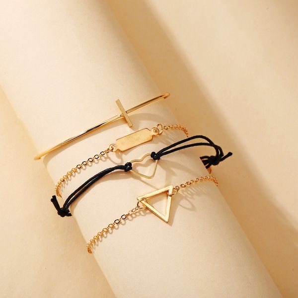 

51502 heart geometric bracelet set 4-piece creative simple alloy bracelet, Silver
