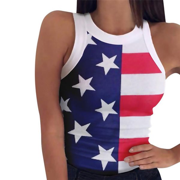 

women's tanks & camis 2021 fashion trend summer women independence day vest vague clear american flag pattern o neck tank casual clothe, White