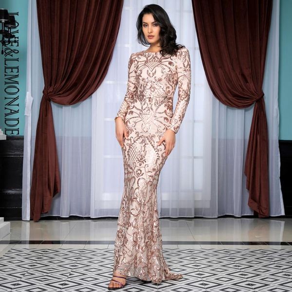 

casual dresses love&lemonade round neck open back geometric sequins material bodycon long sleeve dress lm81238 gold, Black;gray