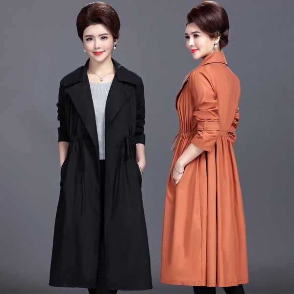 

women's trench coats 5xl large size loose mother clothes windbreakers womens long casual overcoat female coat middle-aged women clothin, Tan;black