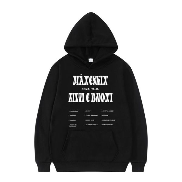 

men's hoodies & sweatshirts 2021 maneskin print hooded style fashion cotton retro oversized casual wear long sleeve harajuku hoodie, Black