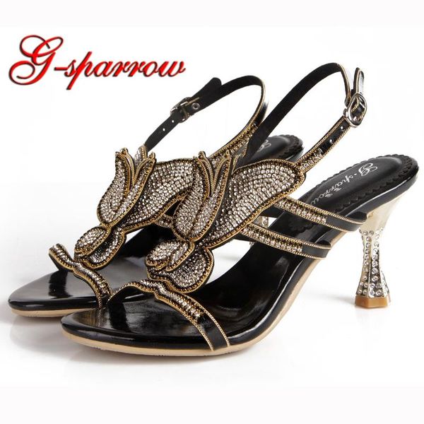 

selling butterfly sandals lady rhinestone ankle straps open toe wine cup heels wedding party prom shoes black silver