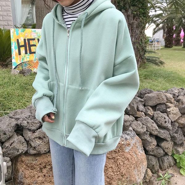 

women's hoodies & sweatshirts 4 colors 2021 fashion women autumn winter hoodie coats warm zipper jacket casual clothing female coat wo, Black