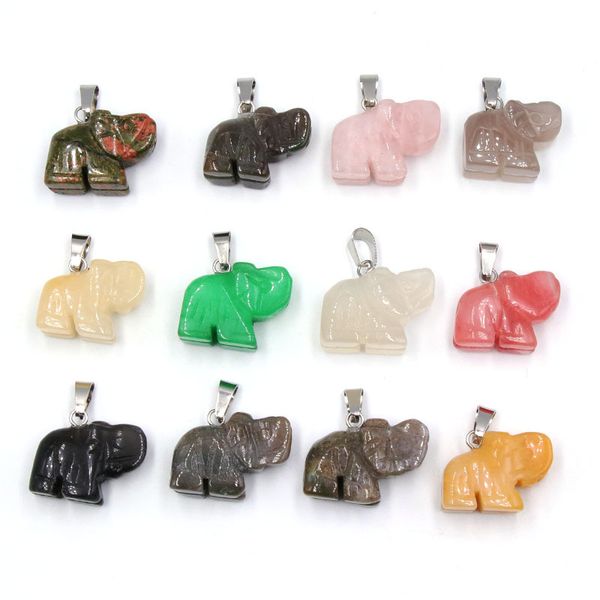 Elefante forma pedra rosa quartzo cristal encantos pingente cura rosa cristais de pedra moda jóias fazendo atacado