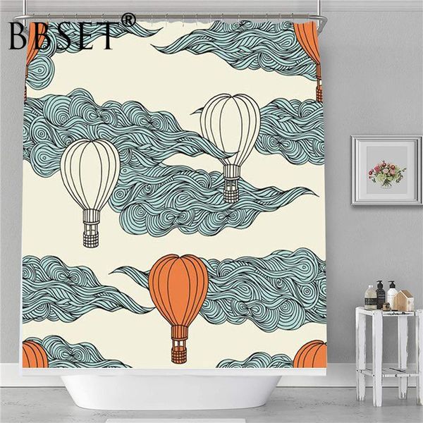 

stick figure shower curtain air balloon floating in the clouds pattern waterproof multi-size douchegordijn bathroom decor curtains