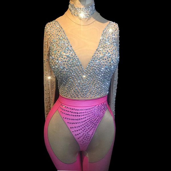 

women's jumpsuits & rompers silver rhinestones long sleeve skinny jumpsuit female nightclub dj singer costume party show bar host perfo, Black;white