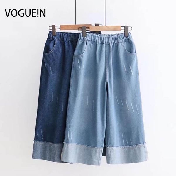 

womens fashion elastic waist pockets denim jeans capri pants trousers wholesale women's, Blue