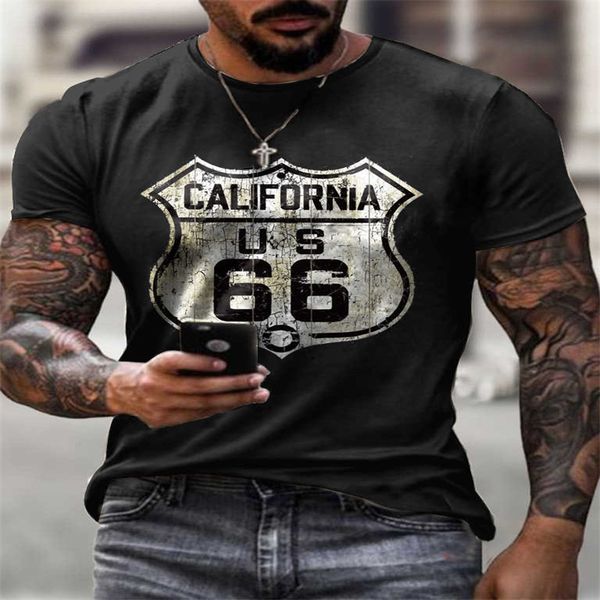 

t-shirt summer new us highway 66 3d digital print slim fit men's short sve t-shirt 3zd, White;black
