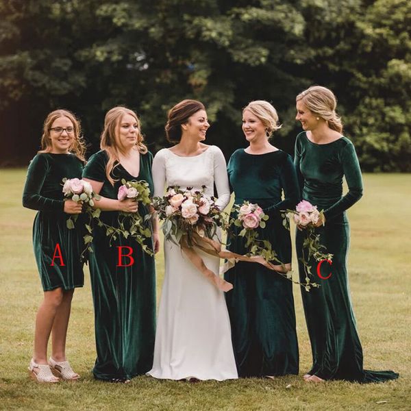 Verde escuro uma linha veludo vestidos de dama de honra mistura estilos jardim campo primavera primavera verão empregada de honra os vestidos de casamento feitos sob medida