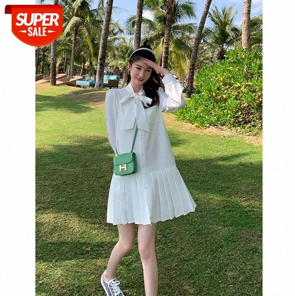 

[you at the same table] a-line loose-fitting first love, age-reducing ladies bow-knot shirt dress #vq5m, White;black