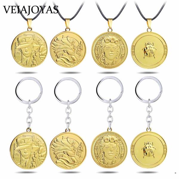 

pendant necklaces anime jojos bizarre adventure necklace men round gold metal kujo jotaro star giorno giovanna for women jewelry, Silver