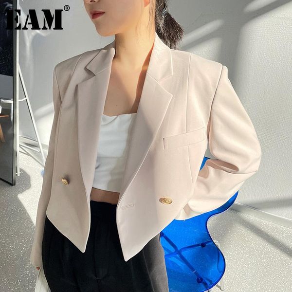 

women's suits & blazers [eam] women beige short irregular blazer lapel long sleeve loose fit jacket fashion tide spring autumn 2021 1de, White;black