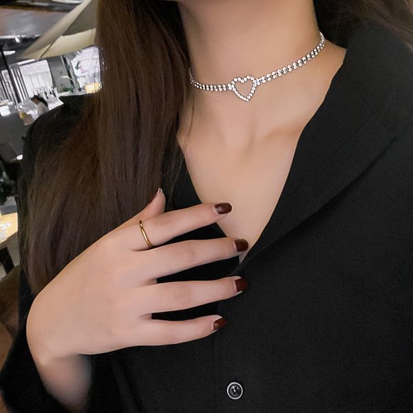 

silver alloy flash drill clavicle chain hollowed out multi-layer love adjustable necklace style personalized short necklace for women