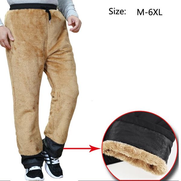 

men's pants winter double layer classic cargo warm thick baggy cotton trousers for men fleece male long, Black