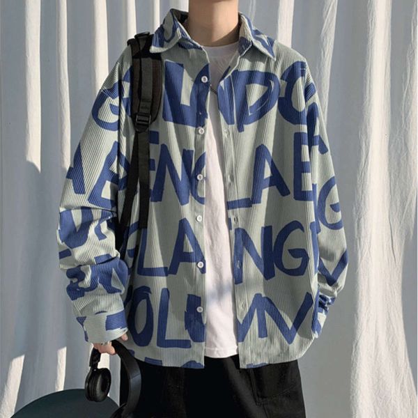 

men's casual shirts shirt autumn and winter corduroy letter printing loose long sleeve korean casual trend coat te7s h01w, White;black