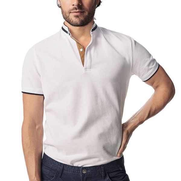 

men's polo shirt t- long round ne solid color hooded short sleeve, White;black