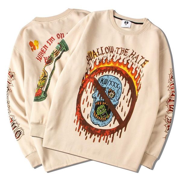 

men's sweaters autumn and winter fashion hip hop couple's skull women's pullover loose casual print round-neck plus velvet sw, White;black