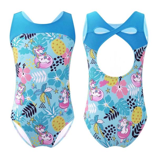 

one-pieces kids girls swimsuit swimwear cross keyhole back ballet leotards bodysuit swimming beachwear jumpsuits beach bathing suits, Black
