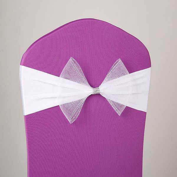 

pcs/lot wedding chair sash tie bow acrylic cover band elastic sashes spandex 16 colors