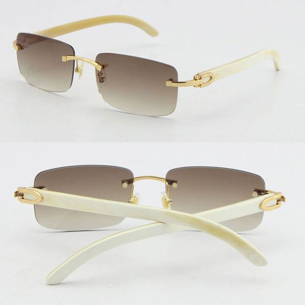 Großhandel Verkauf 8200757 Weiße echte Original-Büffelhorn-Sonnenbrille Fahren randlose Brille UV400-Objektiv männliche und weibliche Modebrillen 18K Gold Braun Grau