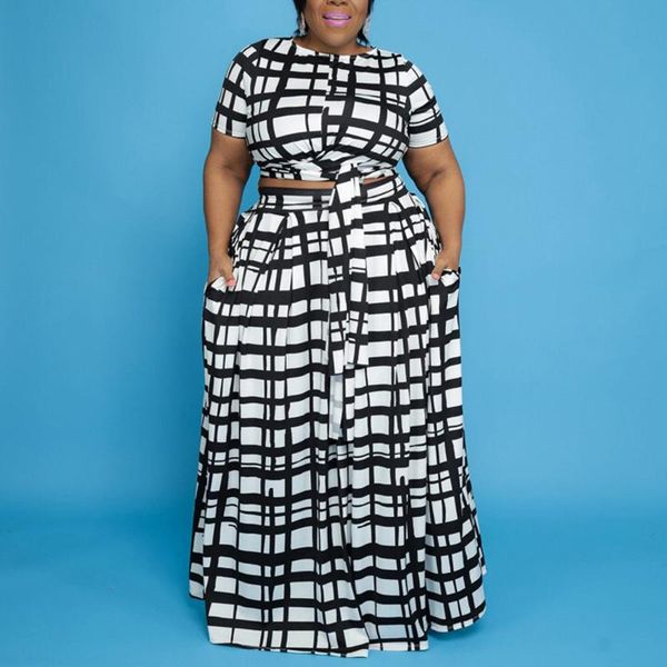 

work dresses 2 pieces sets women outfits skirt plus size 4xl 5xl crop & long high waist floor length elegant evening night, White;black