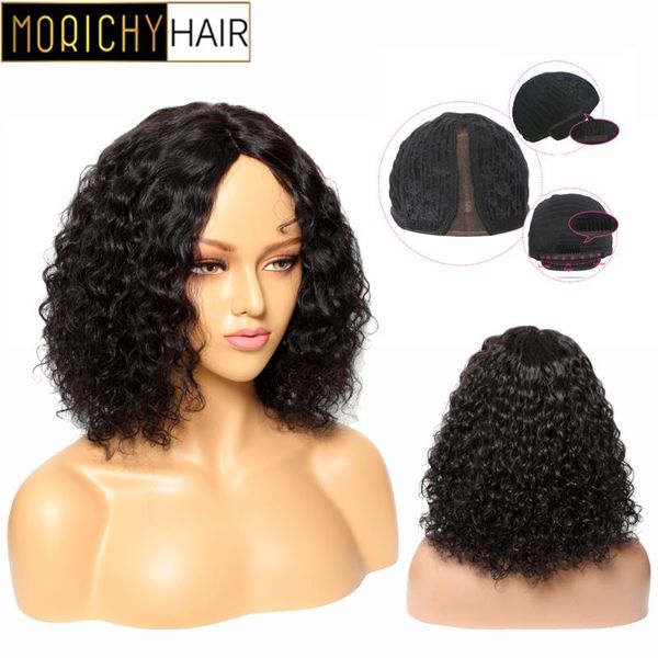 

lace wigs morichy hair 100% human curly short bob non-remy malaysian part head seam natural black color, Black;brown