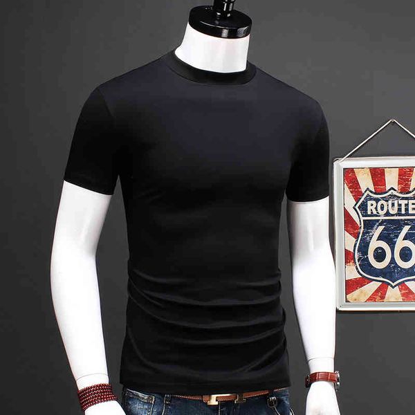 

men's t-shirts summer men little turtleneck short sleeve t-shirt double mercerized cotton slim fit fashion solid black t shirt k74, White;black