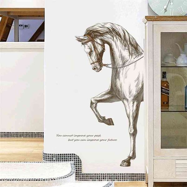 Grande 60 * 110 cm Pittura creativa Cavallo Decorazione della casa Adesivo da parete Animali Poster per soggiorno Camera da letto Vinile Murale Decalcomanie 210914