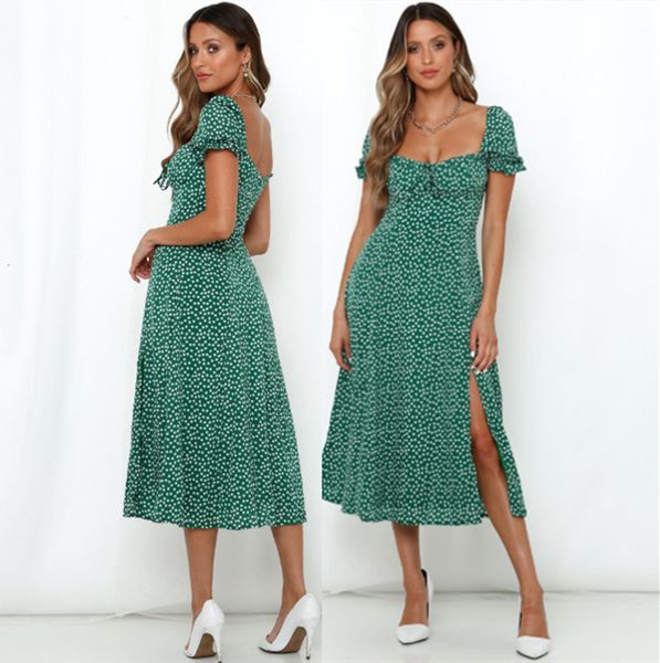 

women's clothing dresses french dress summer 2021 women's skirt printed short sleeve medium length, Black;gray
