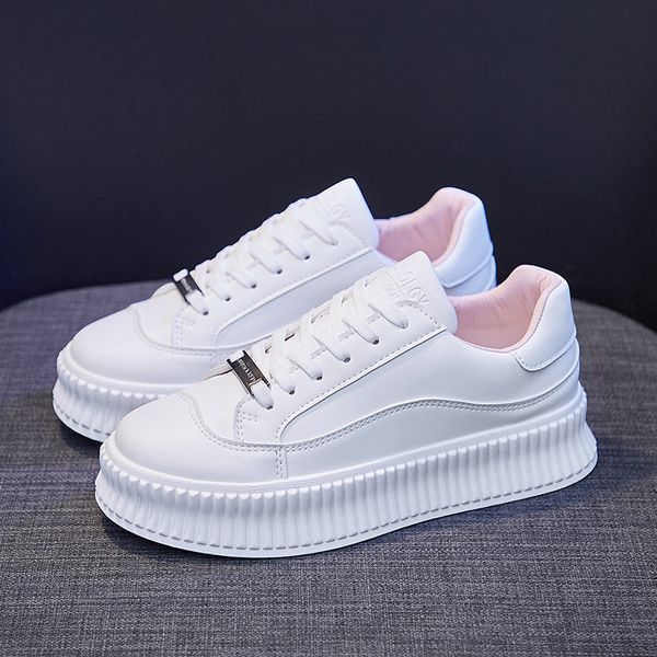 

spring fashion small white shoes with thick soles