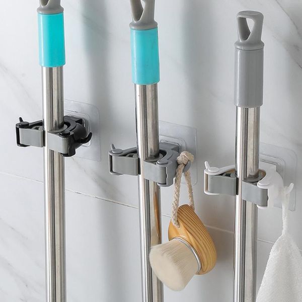 

hooks & rails wall mounted mop organizer holder brush broom hanger home storage rack bathroom suction hanging pipe household tools