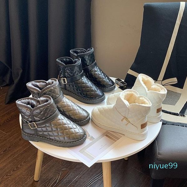 

boots bread and down snow winter with fleece thick cotton shoes checked warm short tube for women, Black