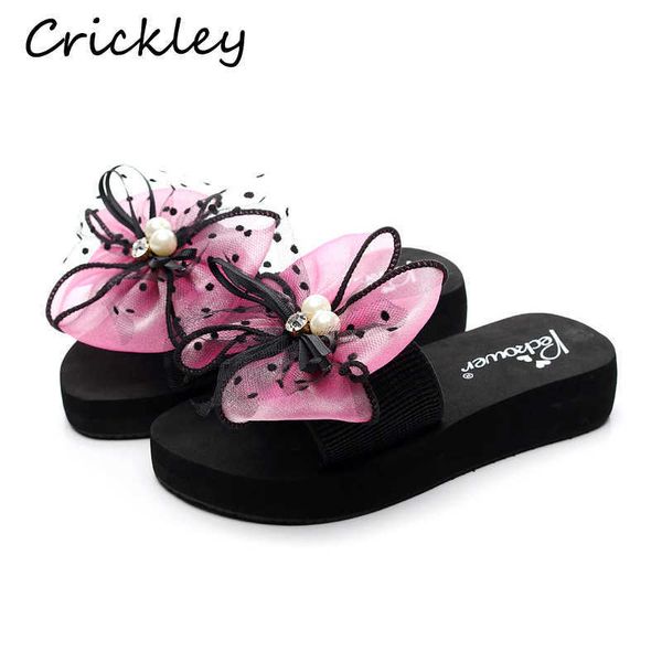 

summer lace bow flower decorate slippers for kids toddler girl eva soft outsole non slip outdoor fashion children girls 210712, Black;grey