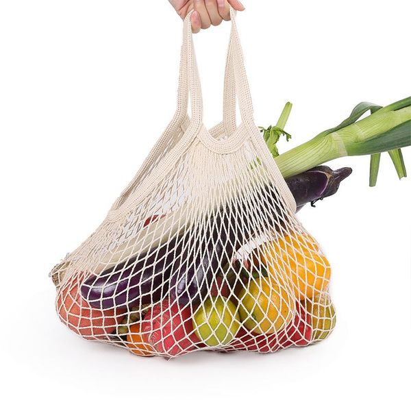 

storage bags reusable cotton mesh net string shopping bag portable foldable fruit and vegetable handbag for women grocery tote
