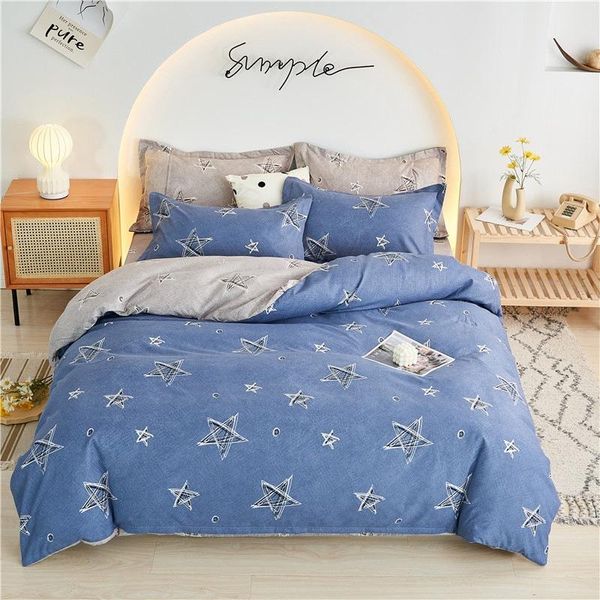 

bedding sets fashion blue five pointed star pattern 3/4pcs set pure cotton a/b double-sided comfort home textiles oceania