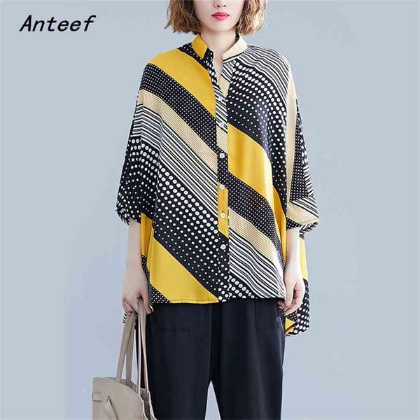 

chiffon spring summer vintage polka dot korean plus size casual loose shirt women blouse clothes ladies streetwear 210517, White