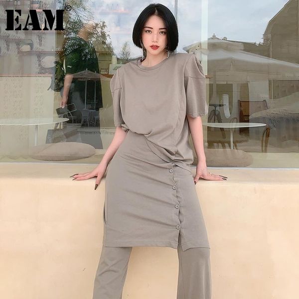 

women's two piece pants [eam] wide leg suit round neck half sleeve black loose fit women fashion tide spring autumn 2021 1de1044, White