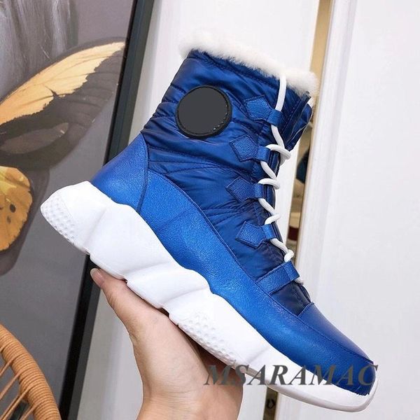 

boots fashion blue waterproof cloth snow fur lining warm ankle leather round toe ladies non-slip short, Black