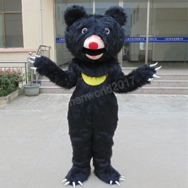Halloween longo pele preta urso mascote traje de alta qualidade personalizar desenhos animados anime tema caráter unisex adultos outfit carnaval chancy vestido