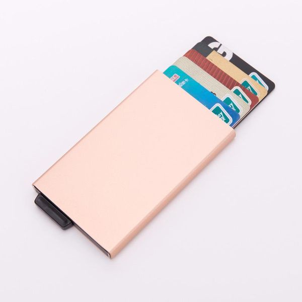 

card holders shielding rfid bag coin purse automatic -up metal aluminum shell anti-theft swipe holder, Brown;gray