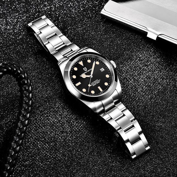 

wristwatches pagani design men's watch stainless steel waterproof sports mechanical wristwatch brand sapphire glass automatic watches, Slivery;brown