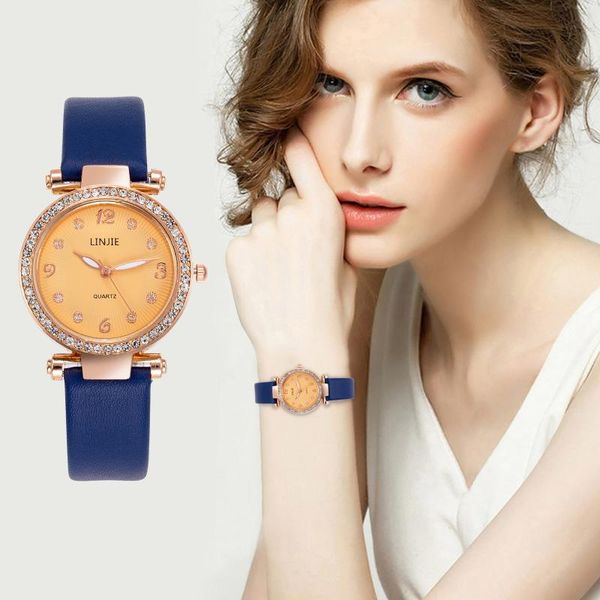 

est women watch christmas diamond leather band analog female quartz fashion wrist watches sgifts zegarek damski wristwatches, Slivery;brown