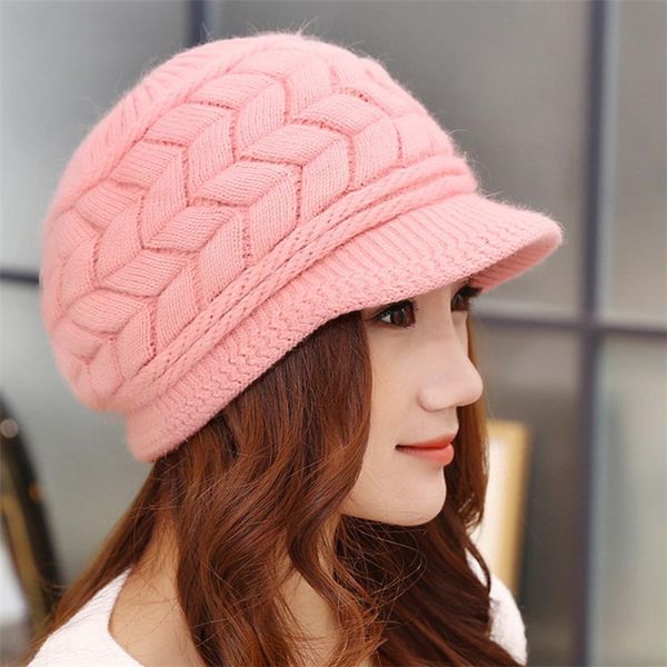 

new women winter hat keep warm cap fashion hats for lady casual rabbit fur outdoor knitted newsboy caps, Blue;gray